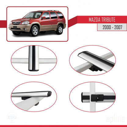 Compatible with Mazda Tribute 2000-2007 BASIC Model Car Roof Rack Cross Bar Grey Aluminium 3 Bars