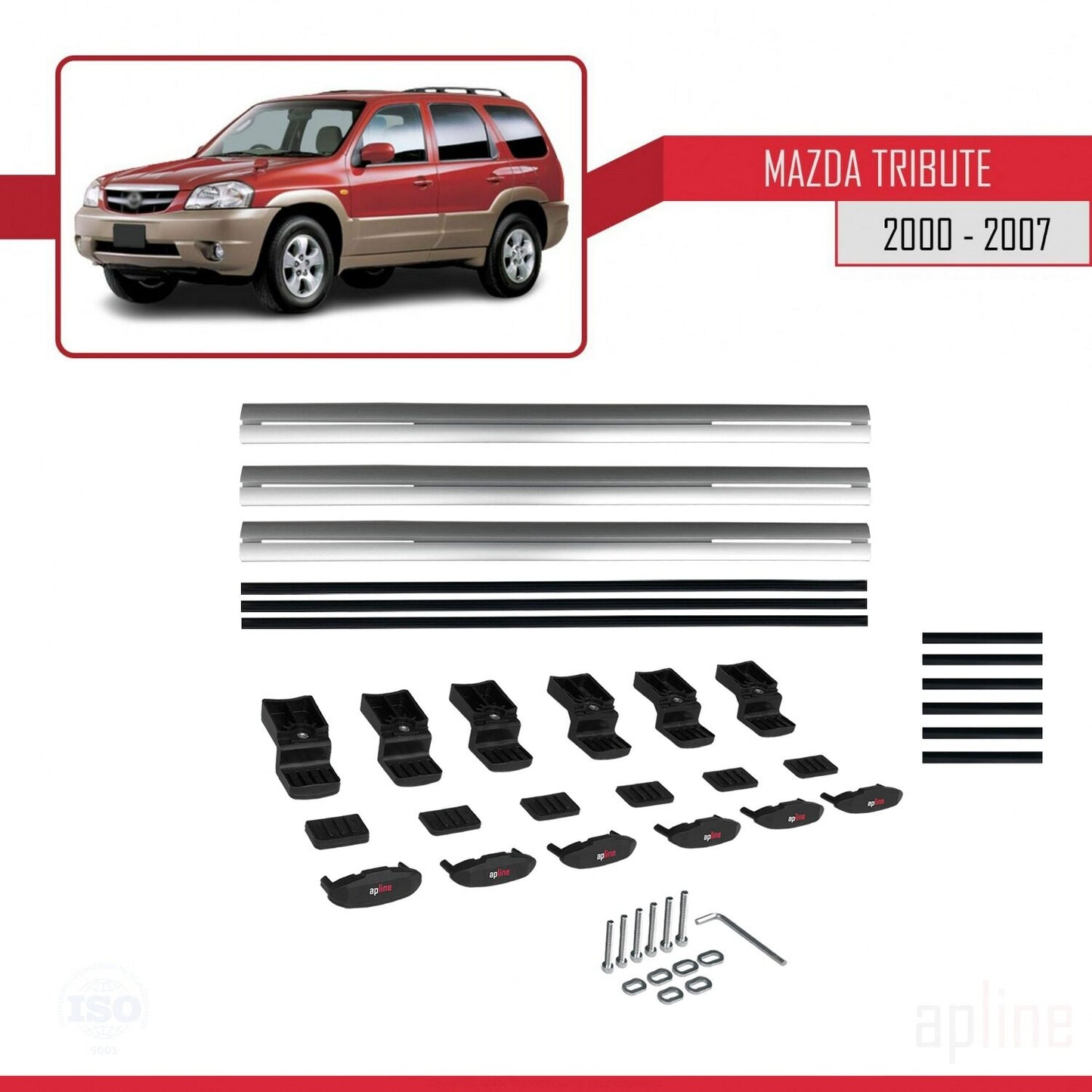 Compatible with Mazda Tribute 2000-2007 BASIC Model Car Roof Rack Cross Bar Grey Aluminium 3 Bars