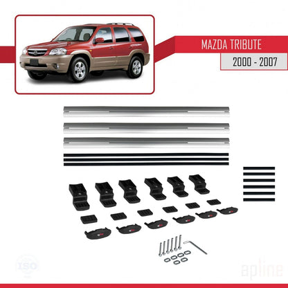Compatible with Mazda Tribute 2000-2007 BASIC Model Car Roof Rack Cross Bar Grey Aluminium 3 Bars