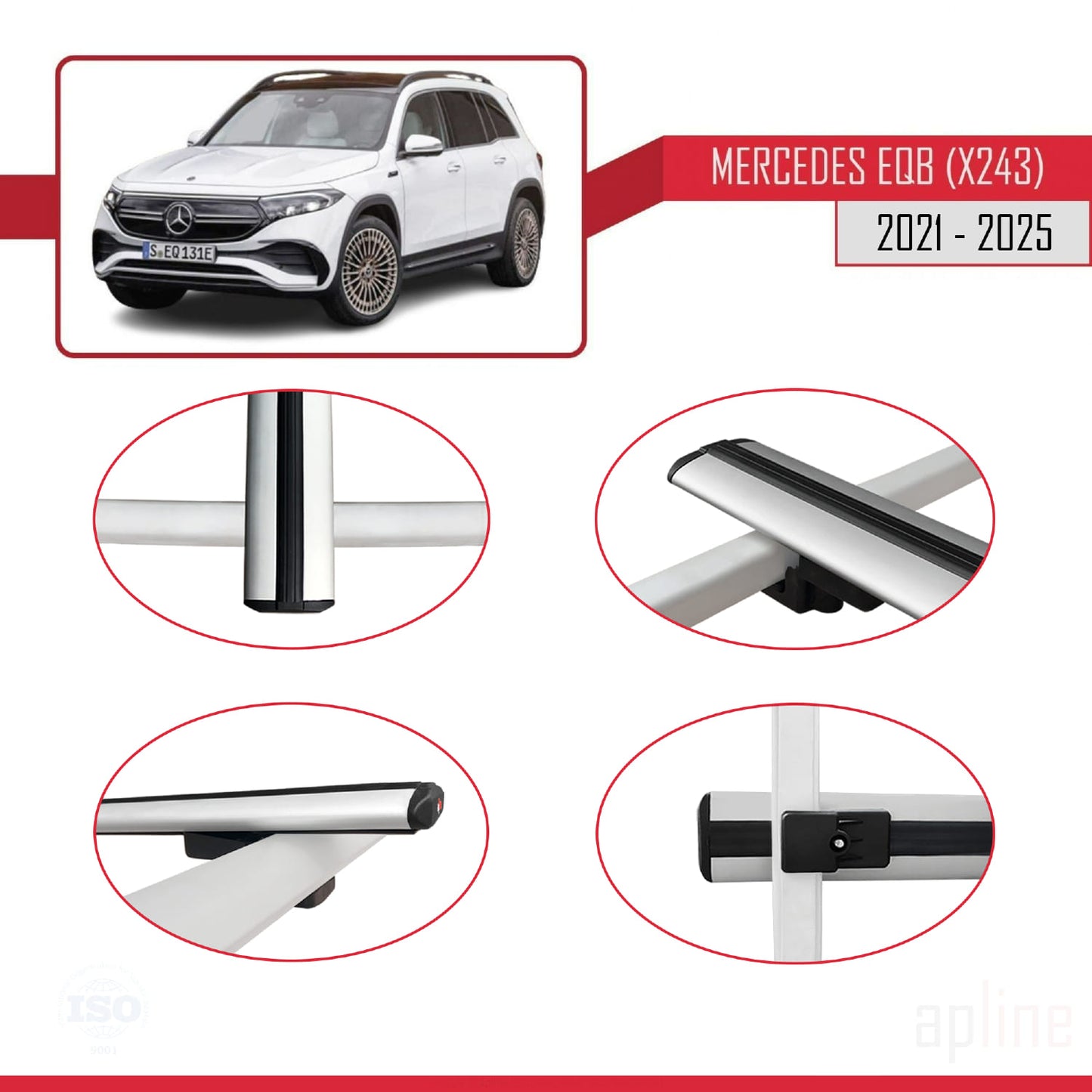 Compatible avec Mercedes EQB (X243) 2021-2025 BASIC Model Barres de Toit Railing Porte-Bagages de Voiture Gris Aluminium 2 Barres