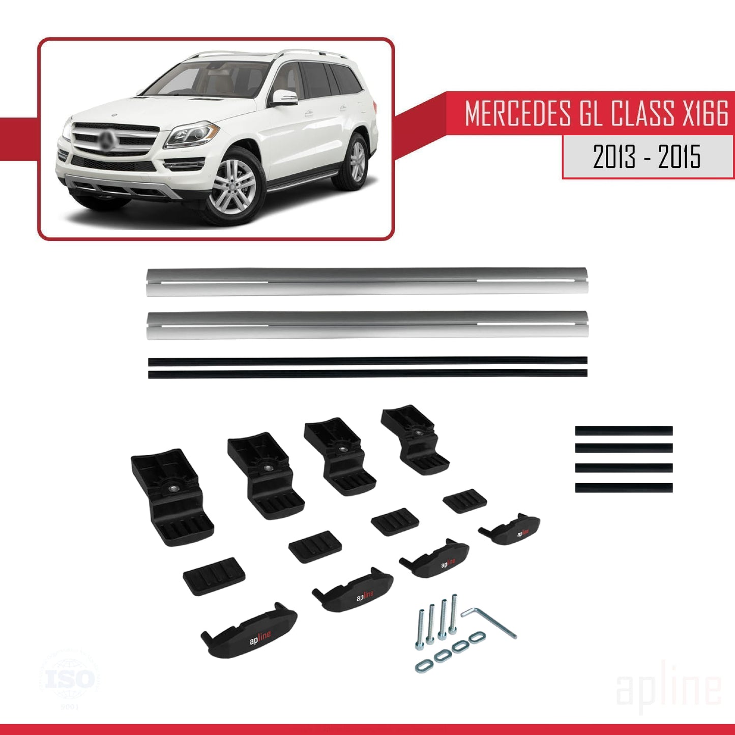 Compatible with Mercedes GL Class 2 (X166) Pre-Facelift 2013-2015 BASIC Model Car Roof Rack Cross Bar Grey Aluminium 2 Bars