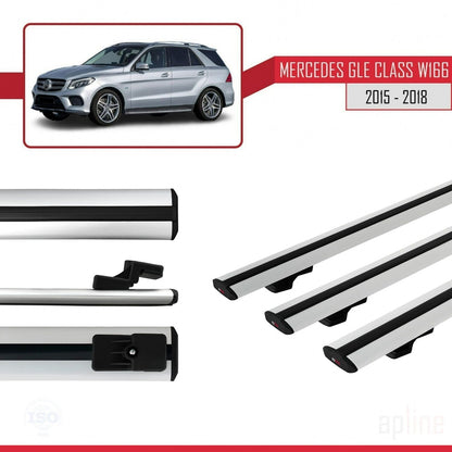 Compatible with Mercedes GLE Class 3 (W166) 2015-2018 BASIC Model Car Roof Rack Cross Bar Grey Aluminium 3 Bars