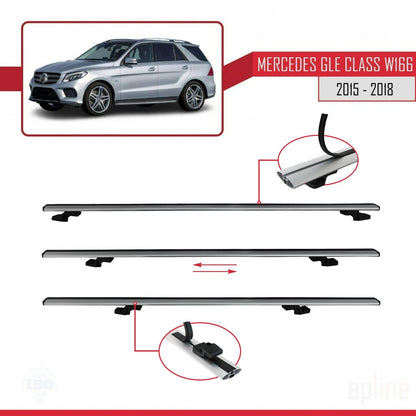 Compatible with Mercedes GLE Class 3 (W166) 2015-2018 BASIC Model Car Roof Rack Cross Bar Grey Aluminium 2 Bars