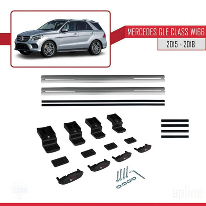 Compatible with Mercedes GLE Class 3 (W166) 2015-2018 BASIC Model Car Roof Rack Cross Bar Grey Aluminium 2 Bars