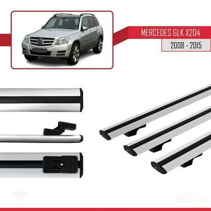 Compatible with Mercedes GLK Class (X204) 2008-2015 BASIC Model Car Roof Rack Cross Bar Grey Aluminium 3 Bars