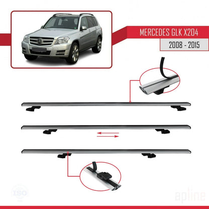 Compatible with Mercedes GLK Class (X204) 2008-2015 BASIC Model Car Roof Rack Cross Bar Grey Aluminium 3 Bars