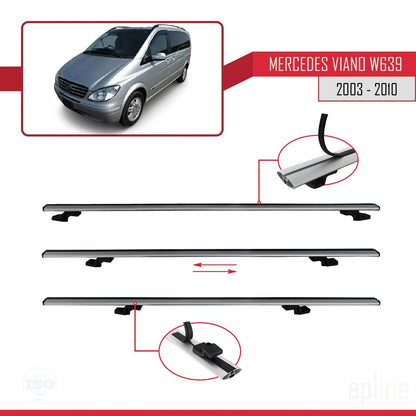 Compatible with Mercedes Viano 2 (W639) Pre-Facelift 2003-2010 BASIC Model Car Roof Rack Cross Bar Grey Aluminium 2 Bars