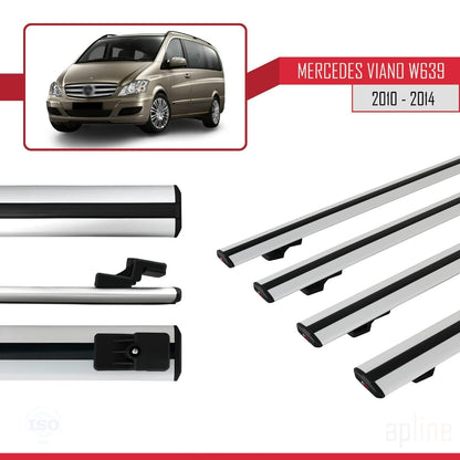 Compatible with Mercedes Viano 2 (W639) Post-Facelift 2010-2014 BASIC Model Car Roof Rack Cross Bar Grey Aluminium 4 Bars