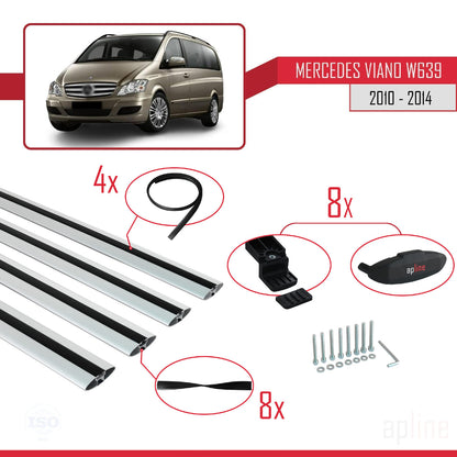 Compatible with Mercedes Viano 2 (W639) Post-Facelift 2010-2014 BASIC Model Car Roof Rack Cross Bar Grey Aluminium 4 Bars