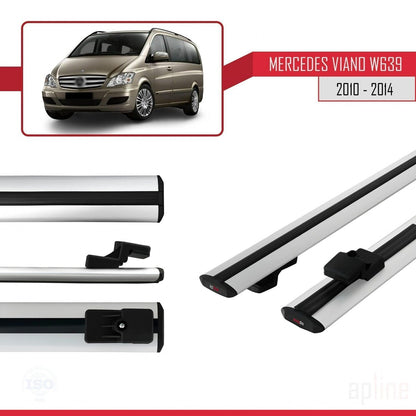 Compatible with Mercedes Viano 2 (W639) Post-Facelift 2010-2014 BASIC Model Car Roof Rack Cross Bar Grey Aluminium 2 Bars
