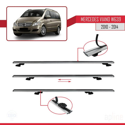 Compatible with Mercedes Viano 2 (W639) Post-Facelift 2010-2014 BASIC Model Car Roof Rack Cross Bar Grey Aluminium 2 Bars