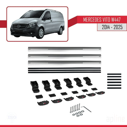 Compatible avec Mercedes Vito 3 (W447) 2014-2025 BASIC Model Barres de Toit Railing Porte-Bagages de Voiture Gris Aluminium 3 Barres