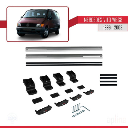 Compatible with Mercedes Vito (W638) 1996-2003 BASIC Model Car Roof Rack Cross Bar Grey Aluminium 2 Bars