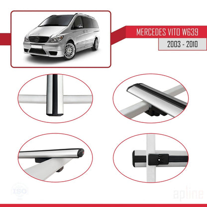 Compatible with Mercedes Vito 2 (W639) Pre-Facelift 2003-2010 BASIC Model Car Roof Rack Cross Bar Grey Aluminium 3 Bars