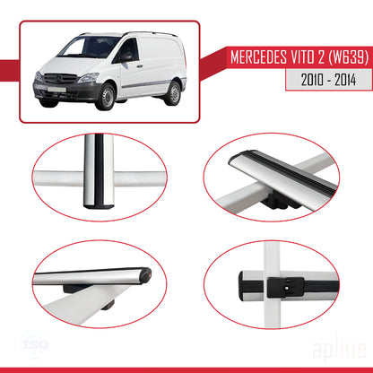 Compatible with Mercedes Vito 2 (W639) Post-Facelift 2010-2014 BASIC Model Car Roof Rack Cross Bar Grey Aluminium 2 Bars