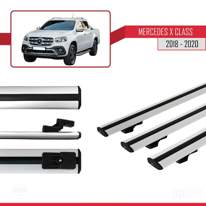 Compatible avec Mercedes Classe X (470) 2018-2020 BASIC Model Barres de Toit Railing Porte-Bagages de Voiture Gris Aluminium 3 Barres