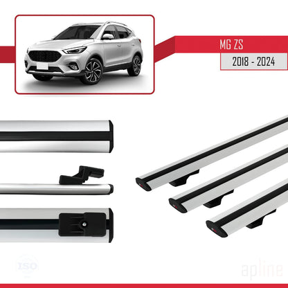 Compatible avec MG ZS 2018-2024 BASIC Model Barres de Toit Railing Porte-Bagages de Voiture Gris Aluminium 3 Barres