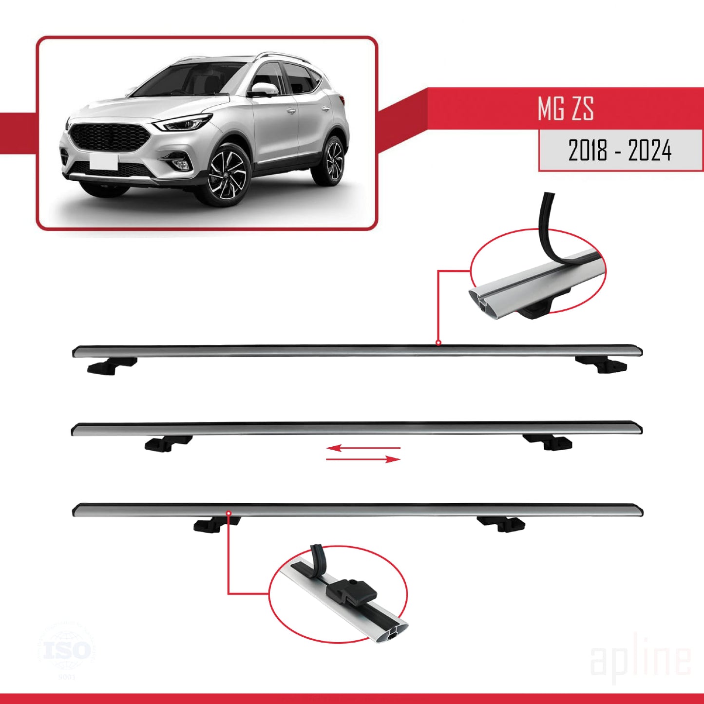 Compatible avec MG ZS 2018-2024 BASIC Model Barres de Toit Railing Porte-Bagages de Voiture Gris Aluminium 3 Barres