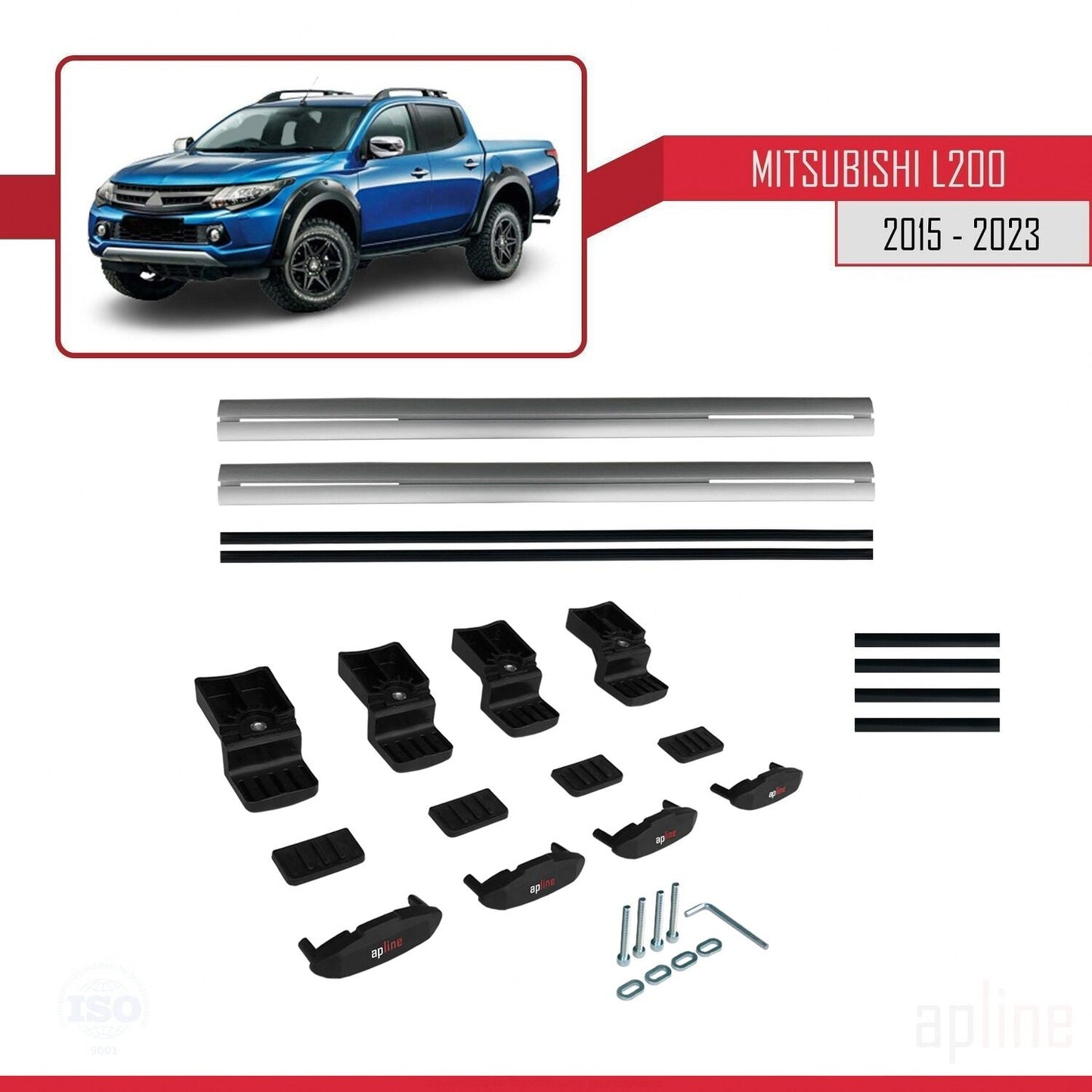 Compatible avec Mitsubishi L200 V 2015-2023 BASIC Model Barres de Toit Railing Porte-Bagages de Voiture Gris Aluminium 2 Barres