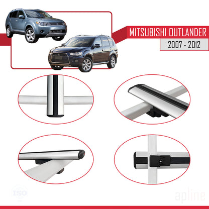Compatible avec Mitsubishi Outlander 2 2007-2012 BASIC Model Barres de Toit Railing Porte-Bagages de Voiture Gris Aluminium 2 Barres