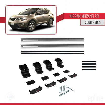 Compatible avec Nissan Murano 2 (Z51) 2008-2014 BASIC Model Barres de Toit Railing Porte-Bagages de Voiture Gris Aluminium 2 Barres