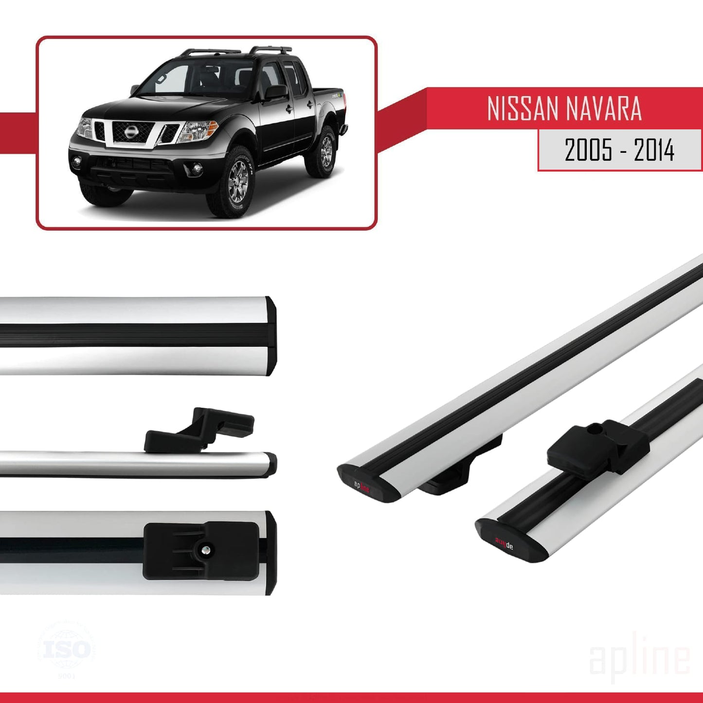Compatible avec Nissan Navara 3 (D40) 2005-2014 BASIC Model Barres de Toit Railing Porte-Bagages de Voiture Gris Aluminium 2 Barres