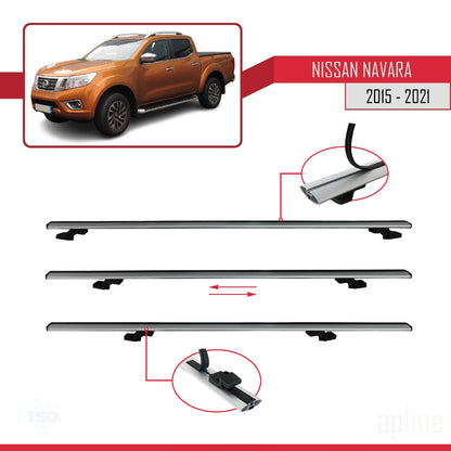 Compatible avec Nissan Navara 4 (D23) 2015-2021 BASIC Model Barres de Toit Railing Porte-Bagages de Voiture Gris Aluminium 3 Barres