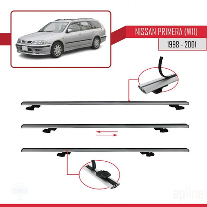 Compatible avec Nissan Primera 2 (W11) Traveller 1998-2001 BASIC Model Barres de Toit Railing Porte-Bagages de Voiture Gris Aluminium 2 Barres