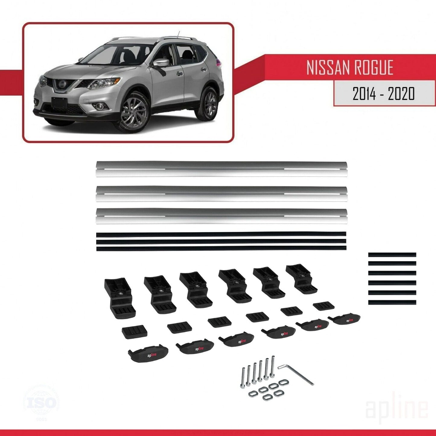 Compatible avec Nissan Rogue 2 (T32) 2014-2020 BASIC Model Barres de Toit Railing Porte-Bagages de Voiture Gris Aluminium 3 Barres