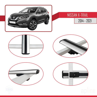 Compatible avec Nissan X-Trail 3 (T32) 2014-2021 BASIC Model Barres de Toit Railing Porte-Bagages de Voiture Gris Aluminium 3 Barres