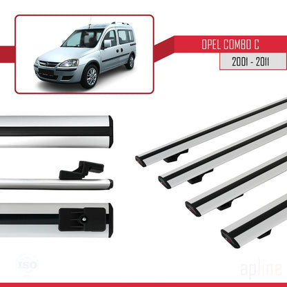 Compatible avec Opel Combo C 2001-2011 BASIC Model Barres de Toit Railing Porte-Bagages de Voiture Gris Aluminium 4 Barres