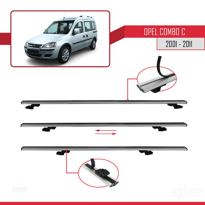 Compatible avec Opel Combo C 2001-2011 BASIC Model Barres de Toit Railing Porte-Bagages de Voiture Gris Aluminium 4 Barres
