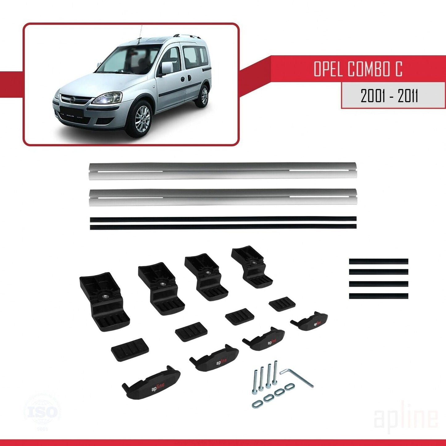 Compatible avec Opel Combo C 2001-2011 BASIC Model Barres de Toit Railing Porte-Bagages de Voiture Gris Aluminium 2 Barres