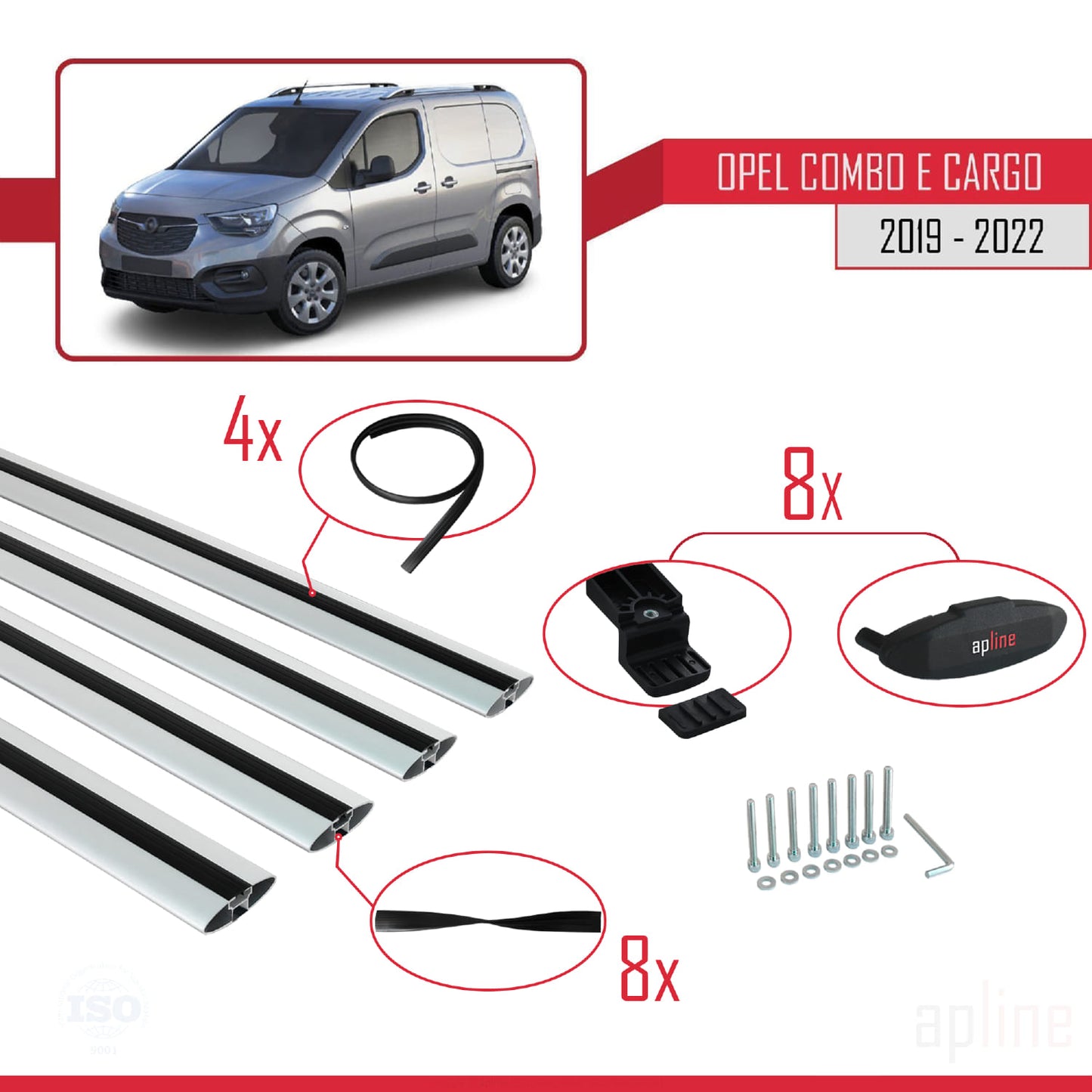 Compatible avec Opel Combo E Cargo 2019-2022 BASIC Model Barres de Toit Railing Porte-Bagages de Voiture Gris Aluminium 4 Barres