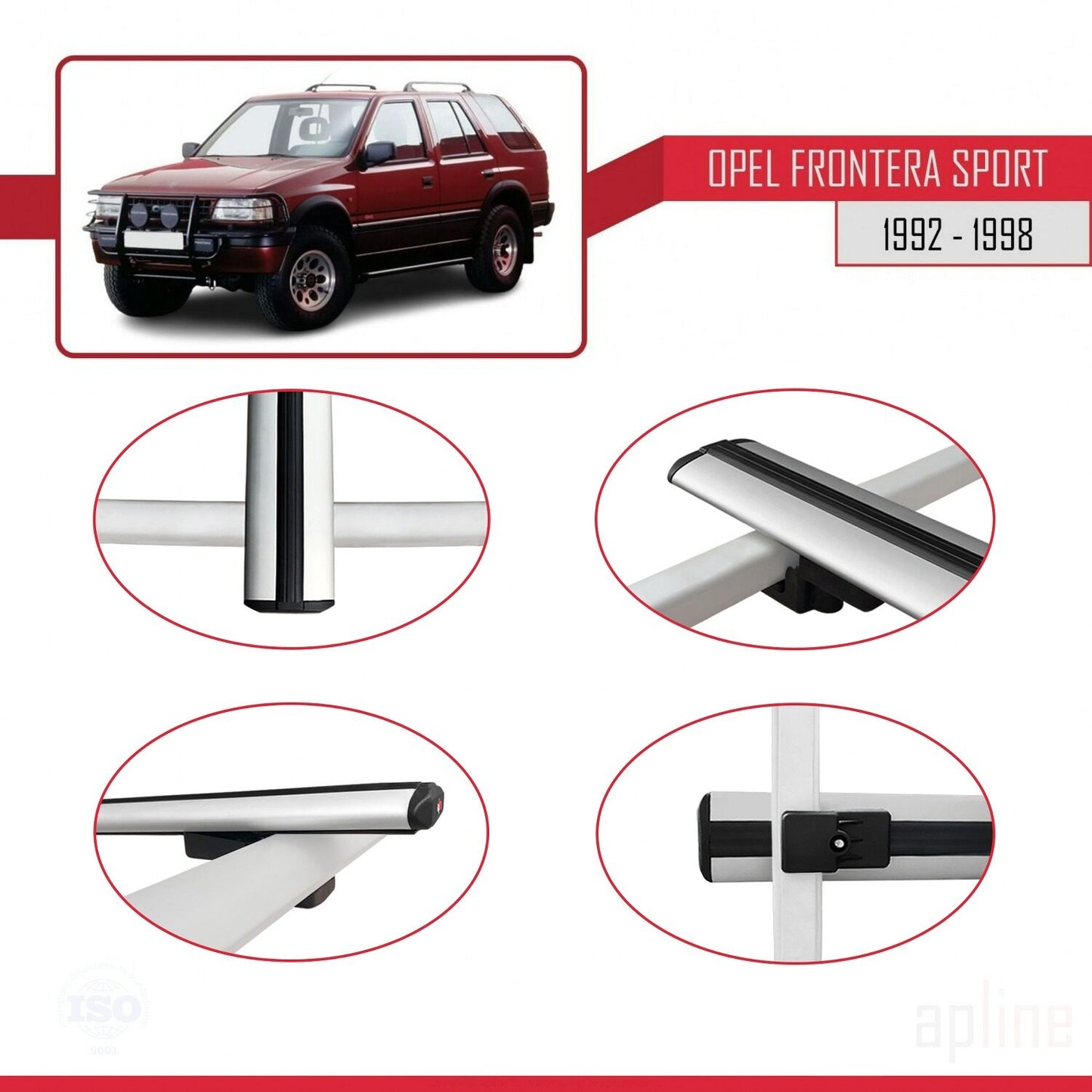 Compatible avec Opel Frontera Sport 1992-1998 BASIC Model Barres de Toit Railing Porte-Bagages de Voiture Gris Aluminium 3 Barres