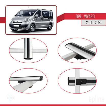 Compatible with Opel Vivaro A 2001-2014 BASIC Model Car Roof Rack Cross Bar Grey Aluminium 2 Bars