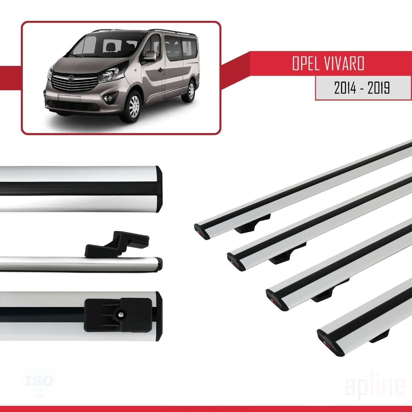 Compatible avec Opel Vivaro B 2014-2019 BASIC Model Barres de Toit Railing Porte-Bagages de Voiture Gris Aluminium 4 Barres