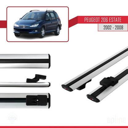 Compatible with Peugeot 206 SW 2002-2008 BASIC Model Car Roof Rack Cross Bar Grey Aluminium 2 Bars