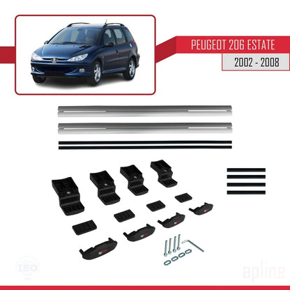 Compatible with Peugeot 206 SW 2002-2008 BASIC Model Car Roof Rack Cross Bar Grey Aluminium 2 Bars