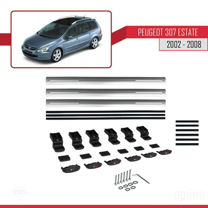 Compatible avec Peugeot 307 Break 2002-2008 BASIC Model Barres de Toit Railing Porte-Bagages de Voiture Gris Aluminium 3 Barres