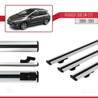 Compatible with Peugeot 308 (T7) SW 2008-2013 BASIC Model Car Roof Rack Cross Bar Grey Aluminium 3 Bars