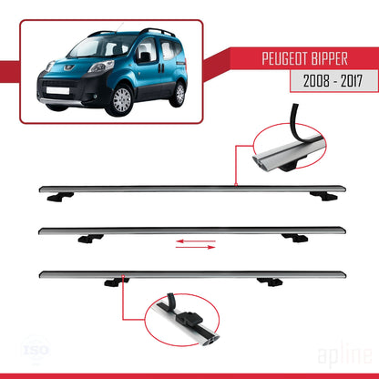 Compatible with Peugeot Bipper 2008-2017 BASIC Model Car Roof Rack Cross Bar Grey Aluminium 3 Bars