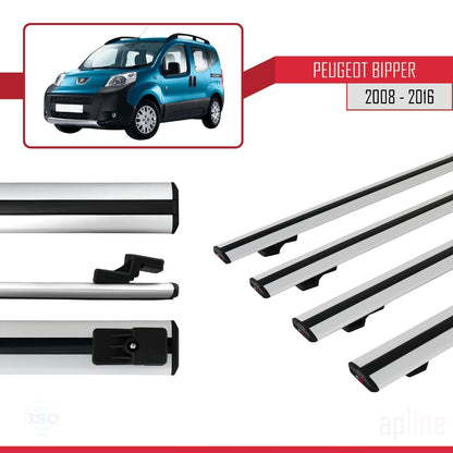 Compatible with Peugeot Bipper 2008-2017 BASIC Model Car Roof Rack Cross Bar Grey Aluminium 4 Bars