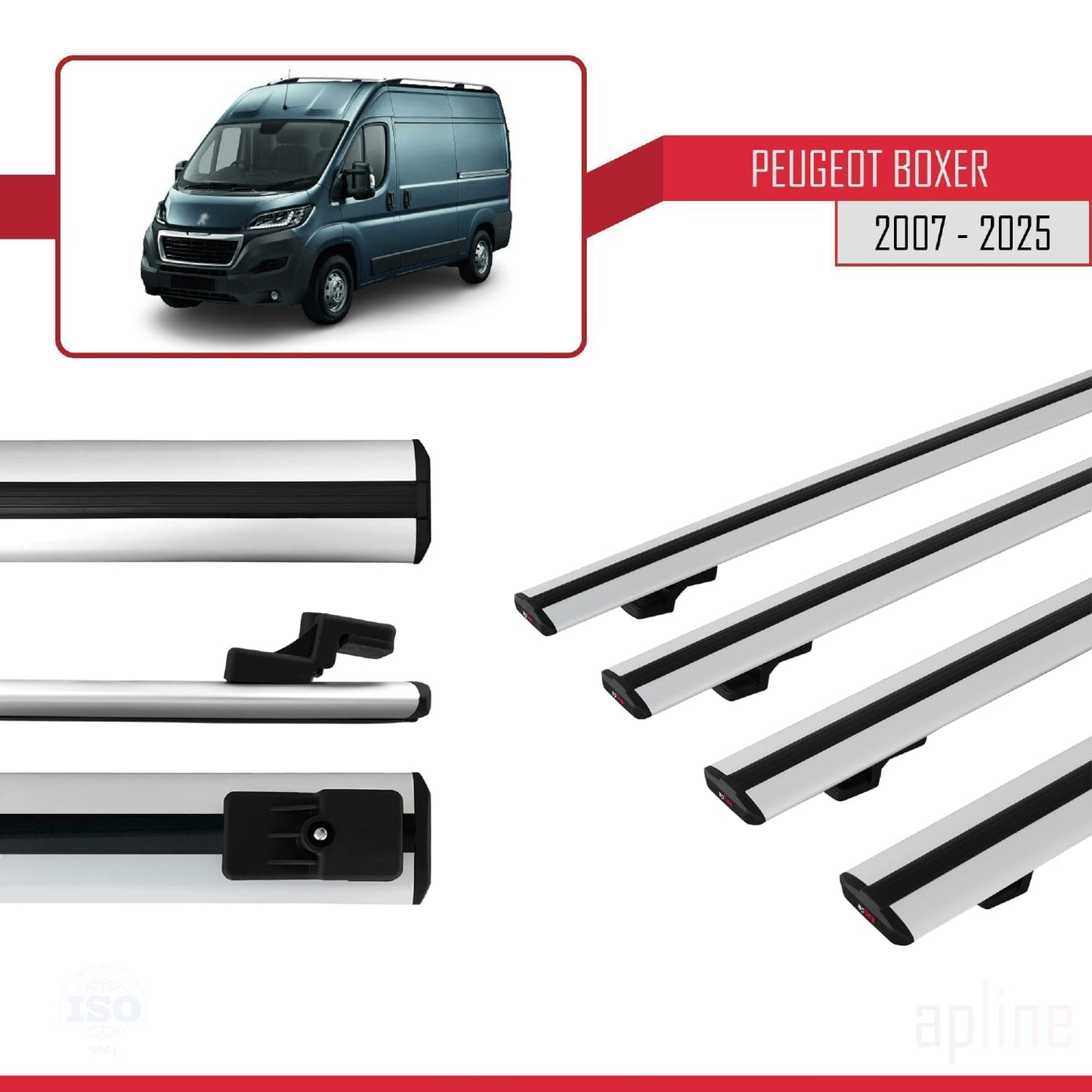 Compatible avec Peugeot Boxer 2 2007-2025 BASIC Model Barres de Toit Railing Porte-Bagages de Voiture Gris Aluminium 4 Barres