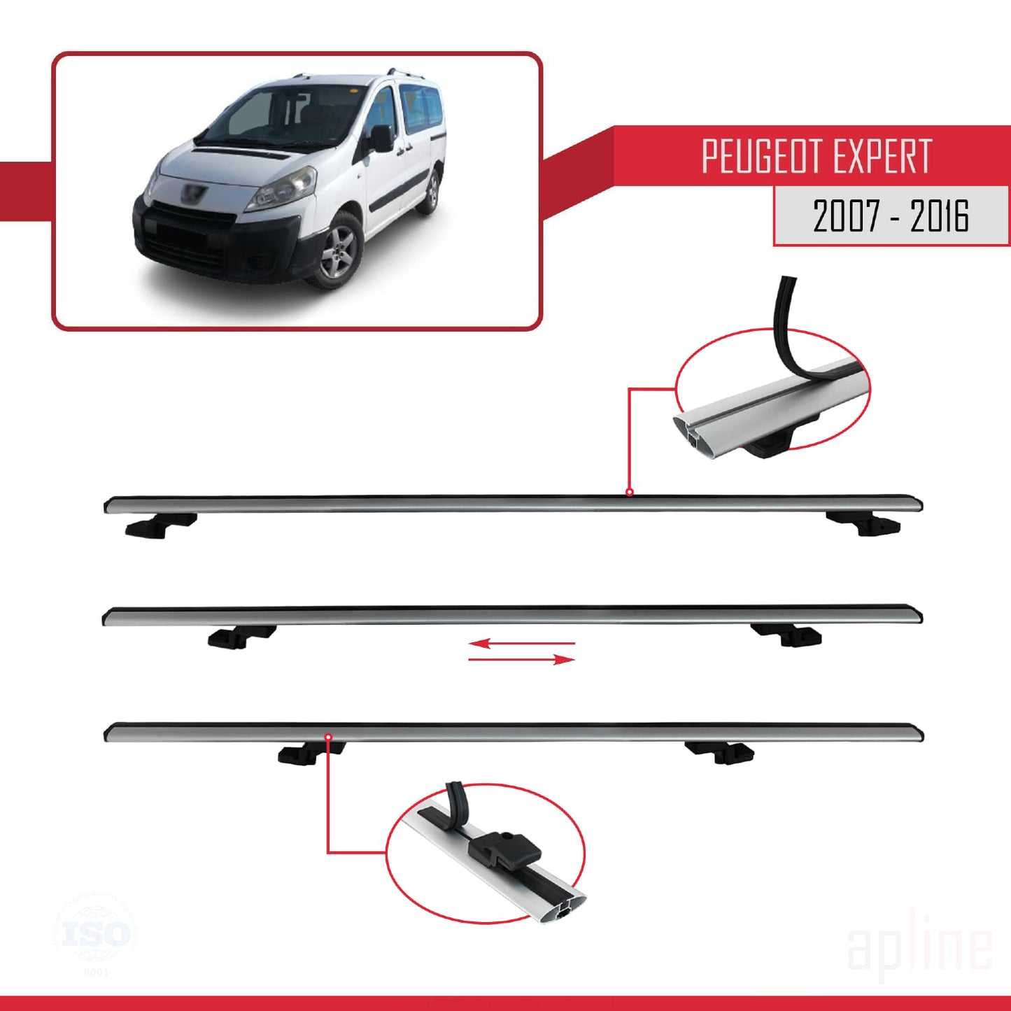 Compatible avec Peugeot Expert 2 2007-2016 BASIC Model Barres de Toit Railing Porte-Bagages de Voiture Gris Aluminium 4 Barres