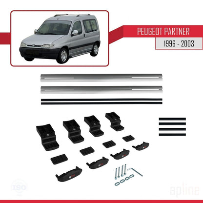 Compatible avec Peugeot Partner Pre-Facelift 1996-2003 BASIC Model Barres de Toit Railing Porte-Bagages de Voiture Gris Aluminium 2 Barres