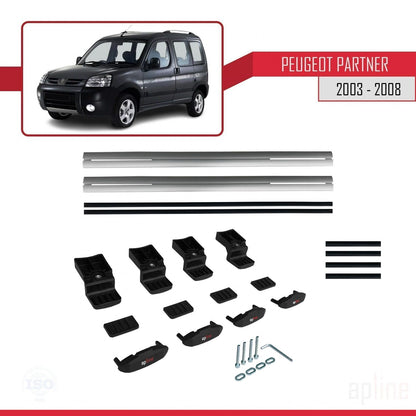 Compatible avec Peugeot Partner Post-Facelift 2003-2008 BASIC Model Barres de Toit Railing Porte-Bagages de Voiture Gris Aluminium 2 Barres