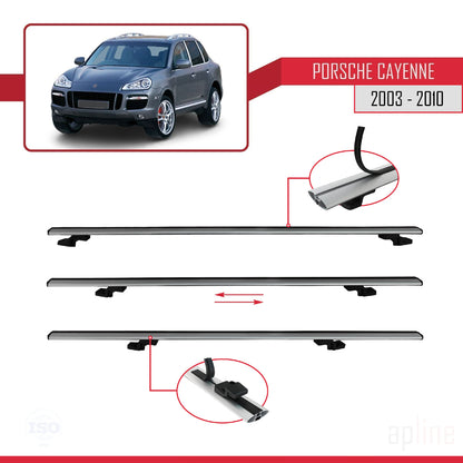 Compatible with Porsche Cayenne (9PA) 2003-2010 BASIC Model Car Roof Rack Cross Bar Grey Aluminium 3 Bars