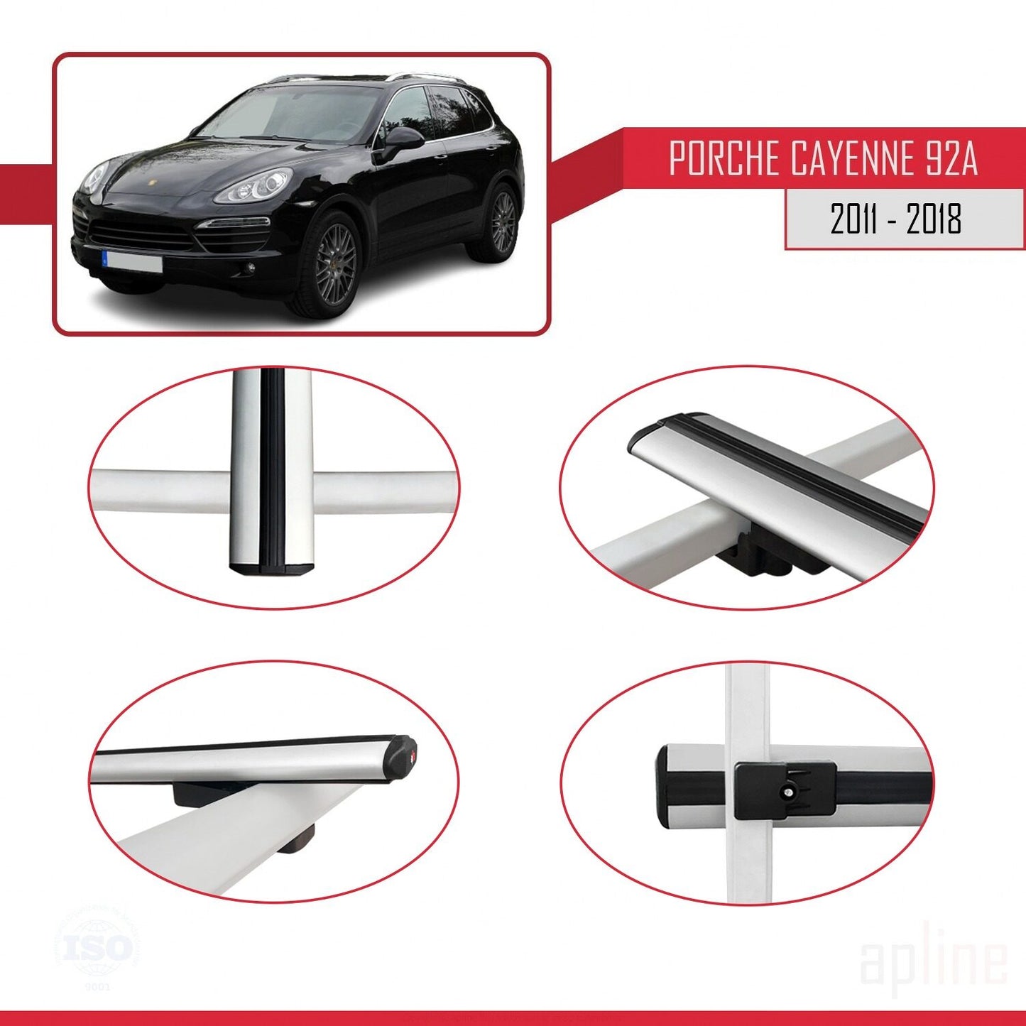 Compatible avec Porsche Cayenne 2 (92A) 2011-2018 BASIC Model Barres de Toit Railing Porte-Bagages de Voiture Gris Aluminium 3 Barres