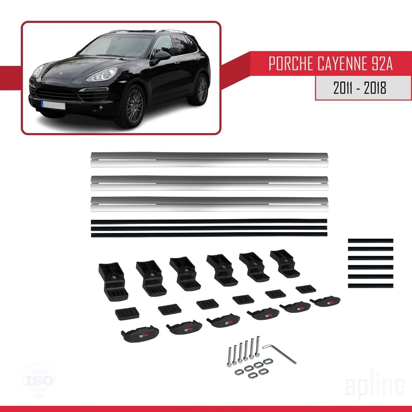 Compatible avec Porsche Cayenne 2 (92A) 2011-2018 BASIC Model Barres de Toit Railing Porte-Bagages de Voiture Gris Aluminium 3 Barres